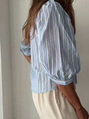 Blusa riscas manga balão azul