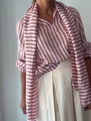 Blusa  acetinada riscas rosa
