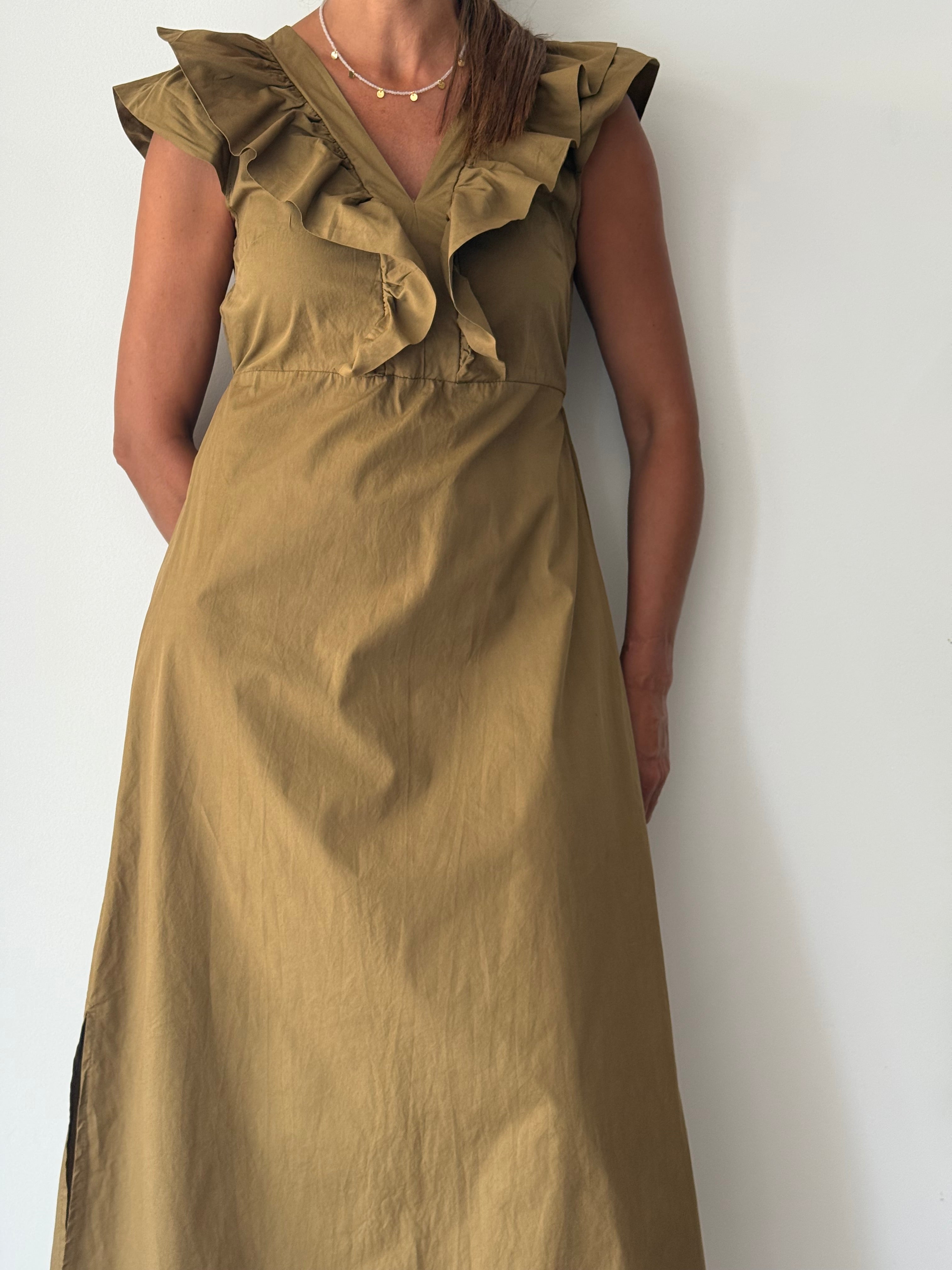 Vestido Babados oliva