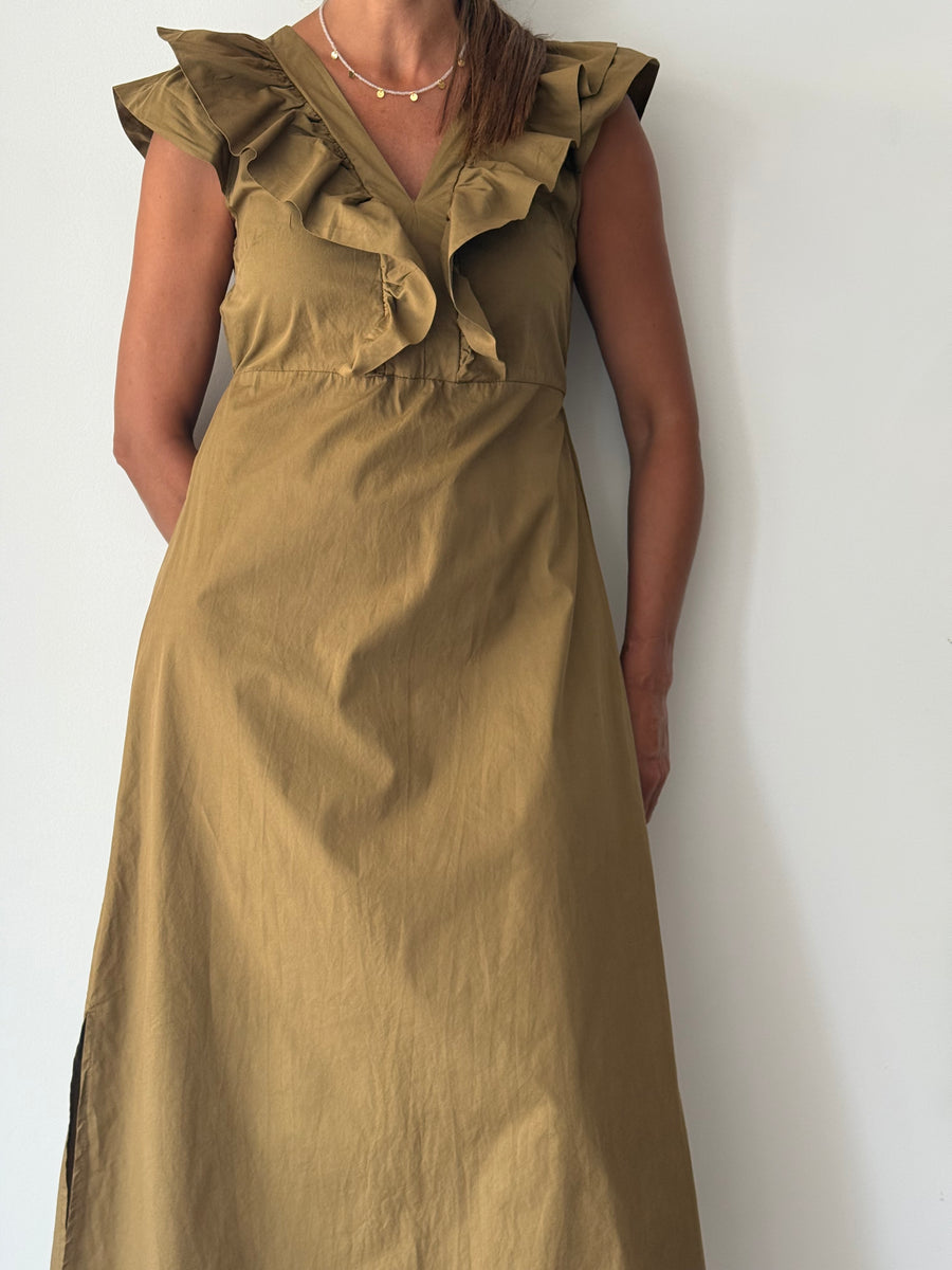 Vestido Babados oliva