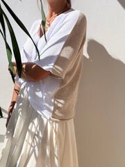 Camisola manga curta branco/ camel
