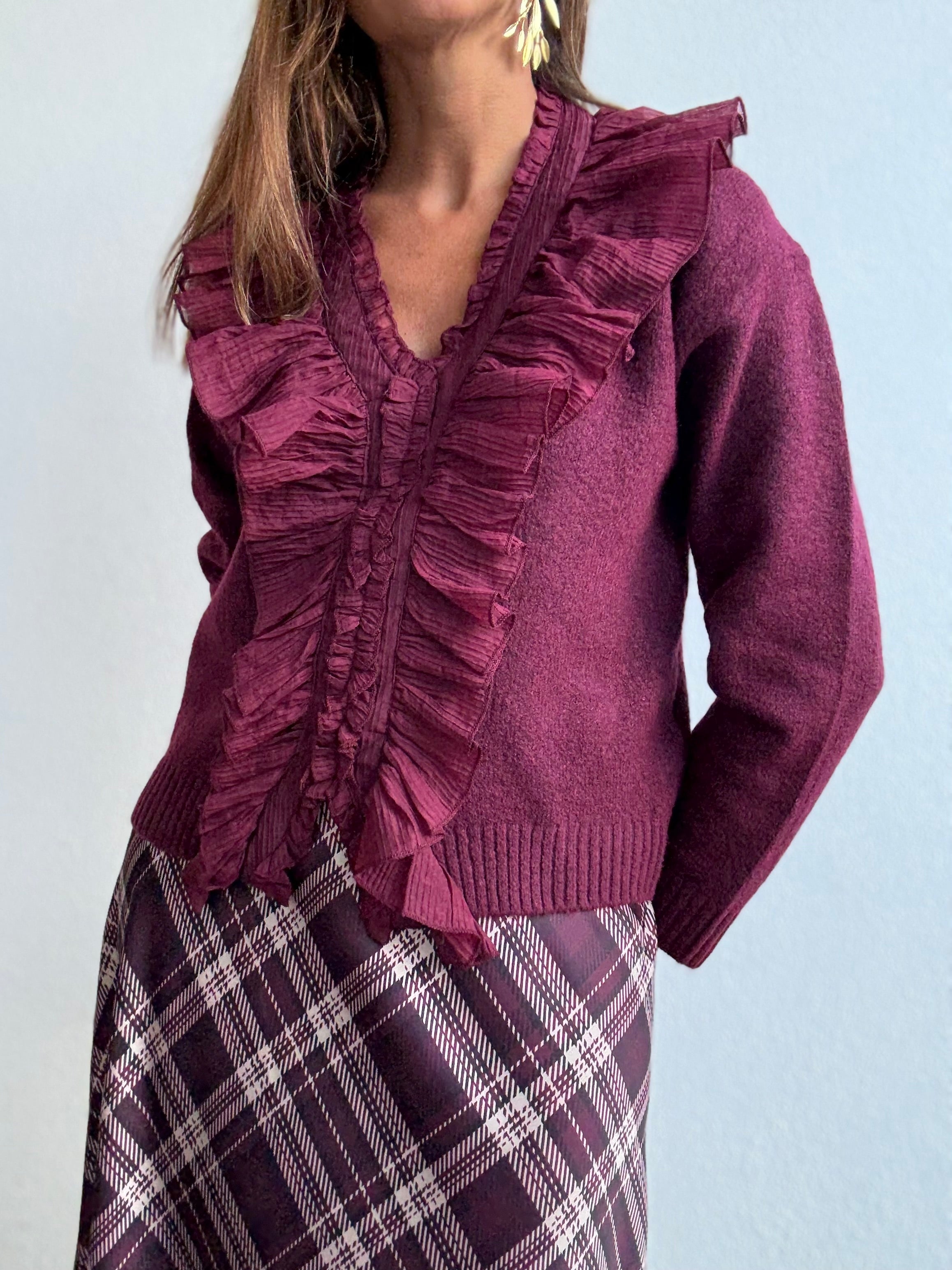 Camisola Volantes Vinho