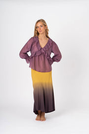 Blusa fluida com babados malva
