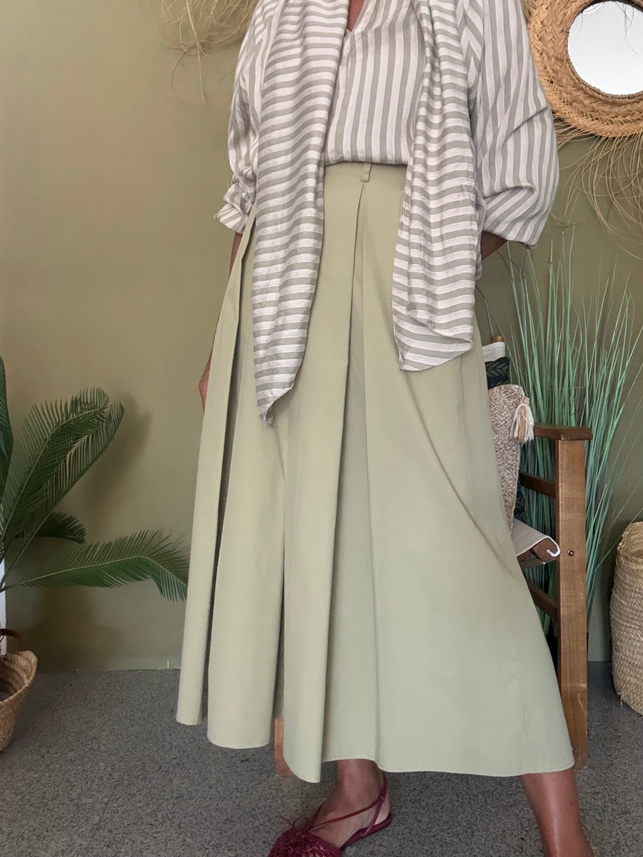 Saia Midi Plissada com Laço verde