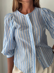 Blusa riscas manga balão azul
