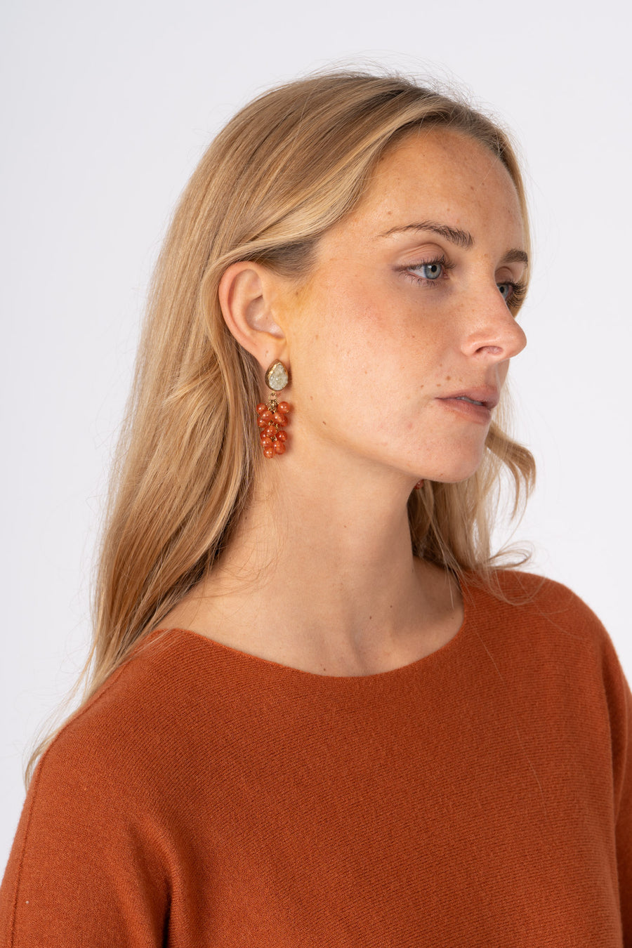 Brincos Uva Pedras Laranja