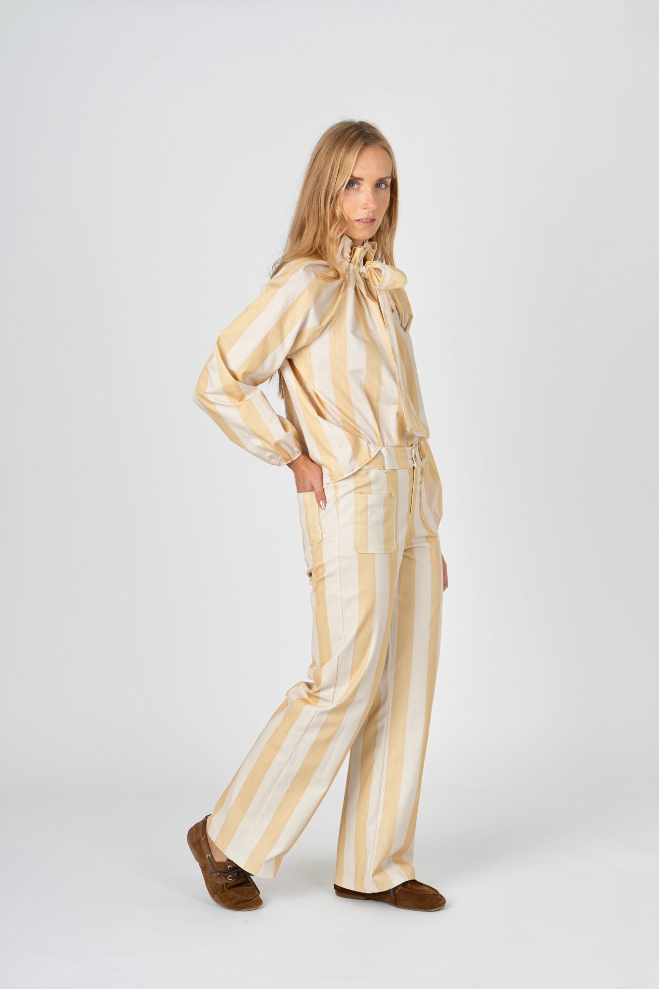 Blusa Listrada Amarelo com Laço