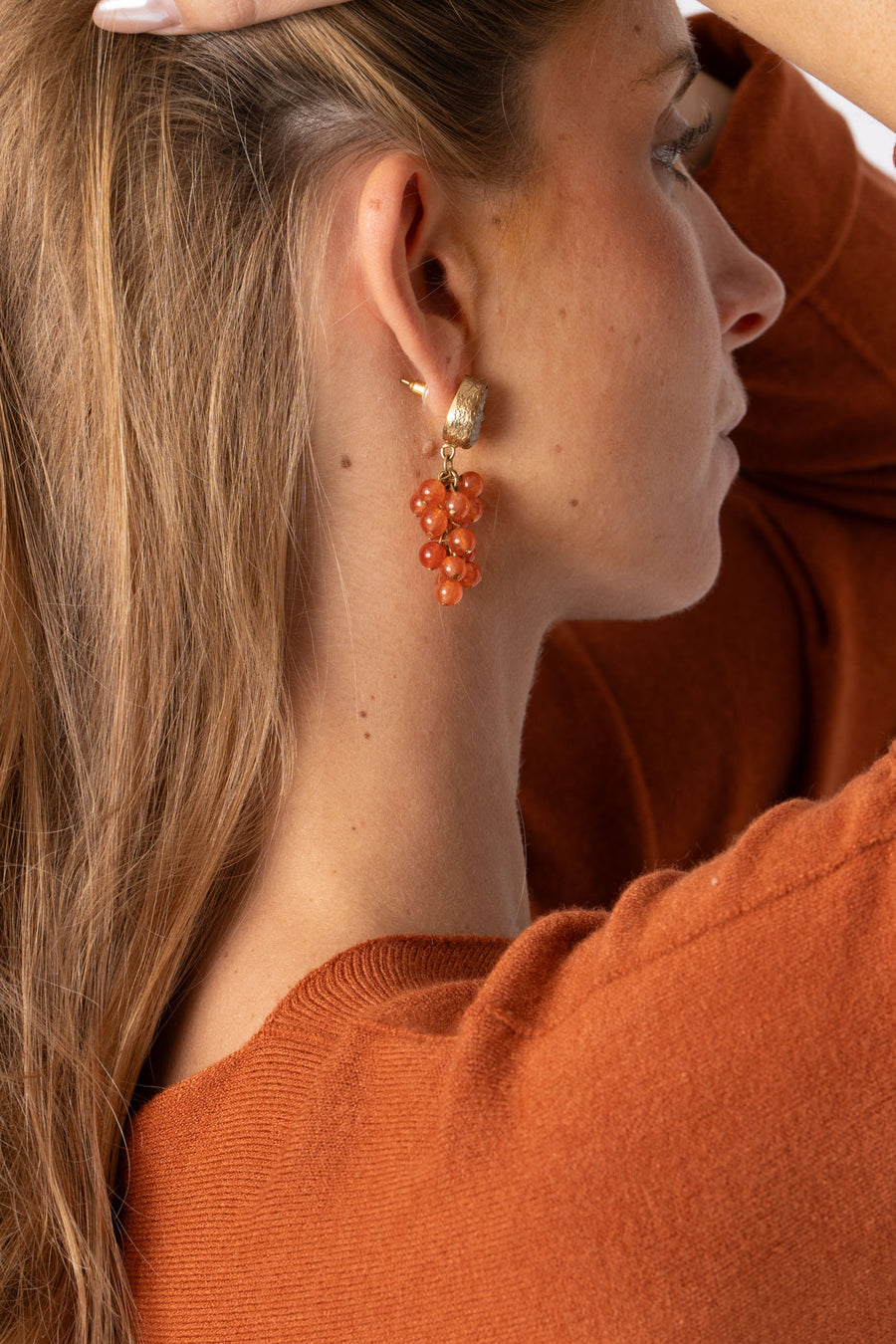 Brincos Uva Pedras Laranja