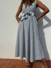 Vestido Midi risca azul