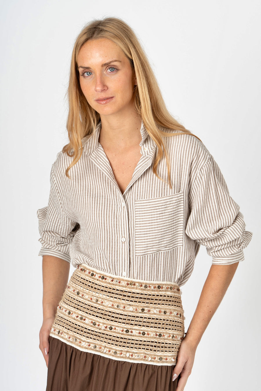 Camisa riscas beje