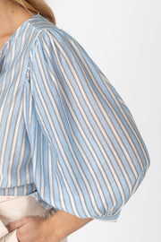 Blusa riscas manga balão azul