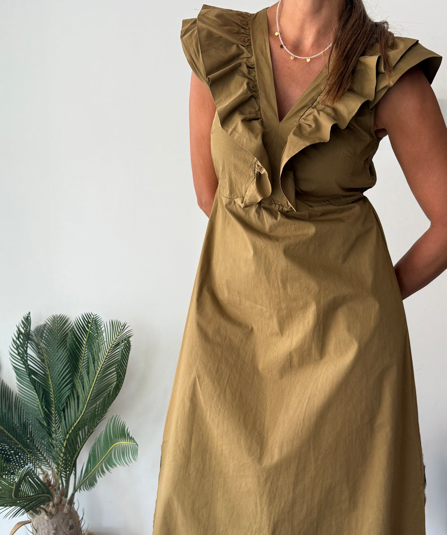 Vestido Babados oliva