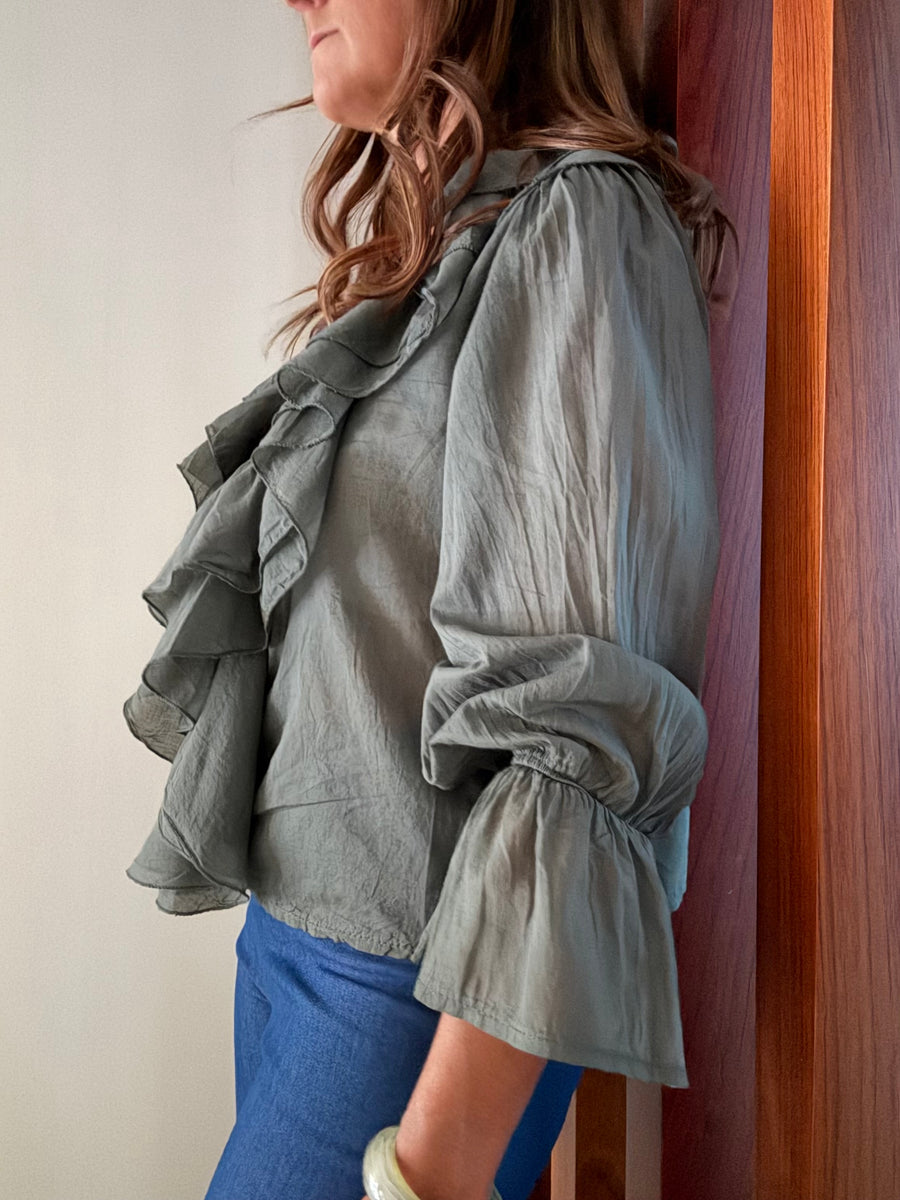 Blusa Folhos Verde Seco