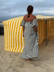 Vestido riscas manga balão preto