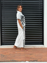 Vestido Camiseiro Tropical Preto & Branco