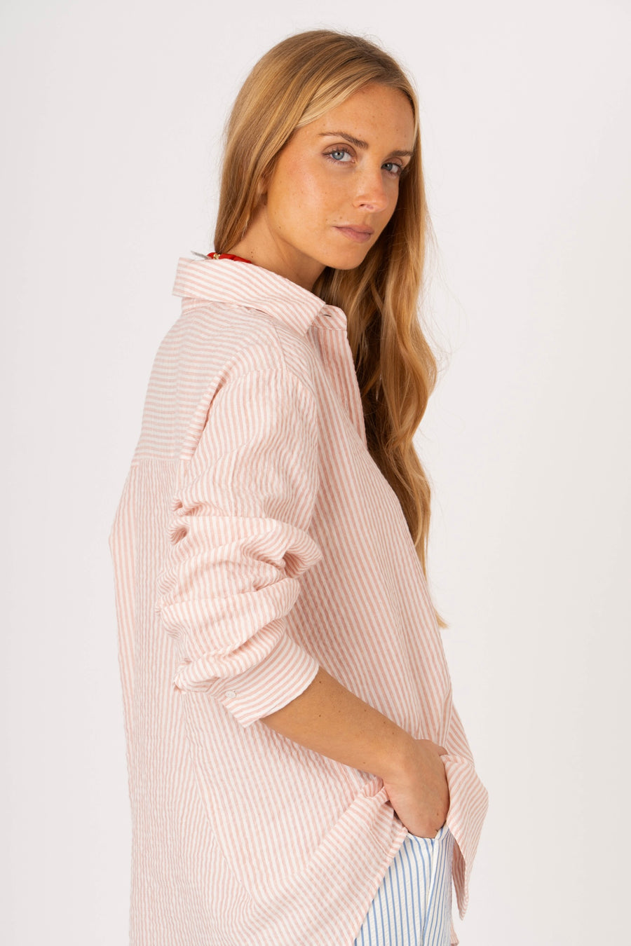 Camisa riscas salmão