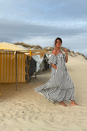 Vestido riscas manga balão preto