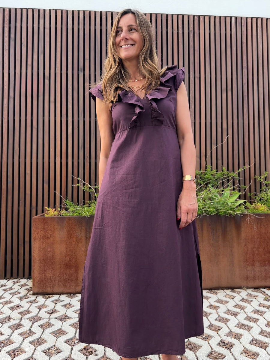 Vestido Babados ameixa