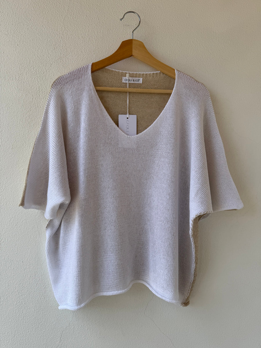 Camisola manga curta branco/ camel
