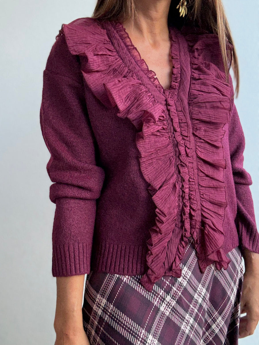 Camisola Volantes Vinho