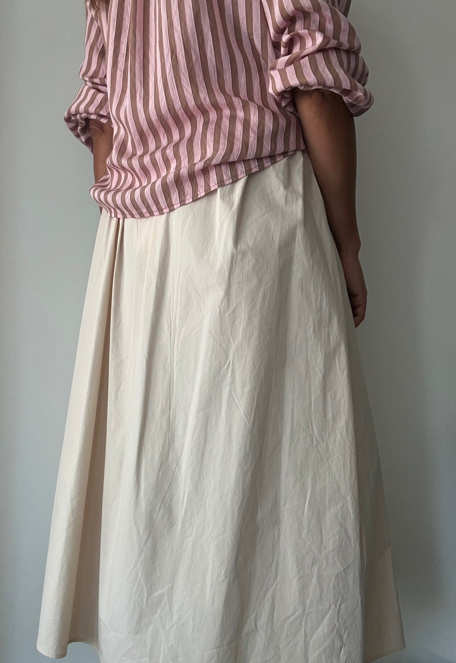 Saia Midi Plissada com Laço marfim