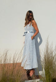 Vestido Midi risca azul