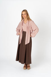 Blusa  acetinada riscas rosa
