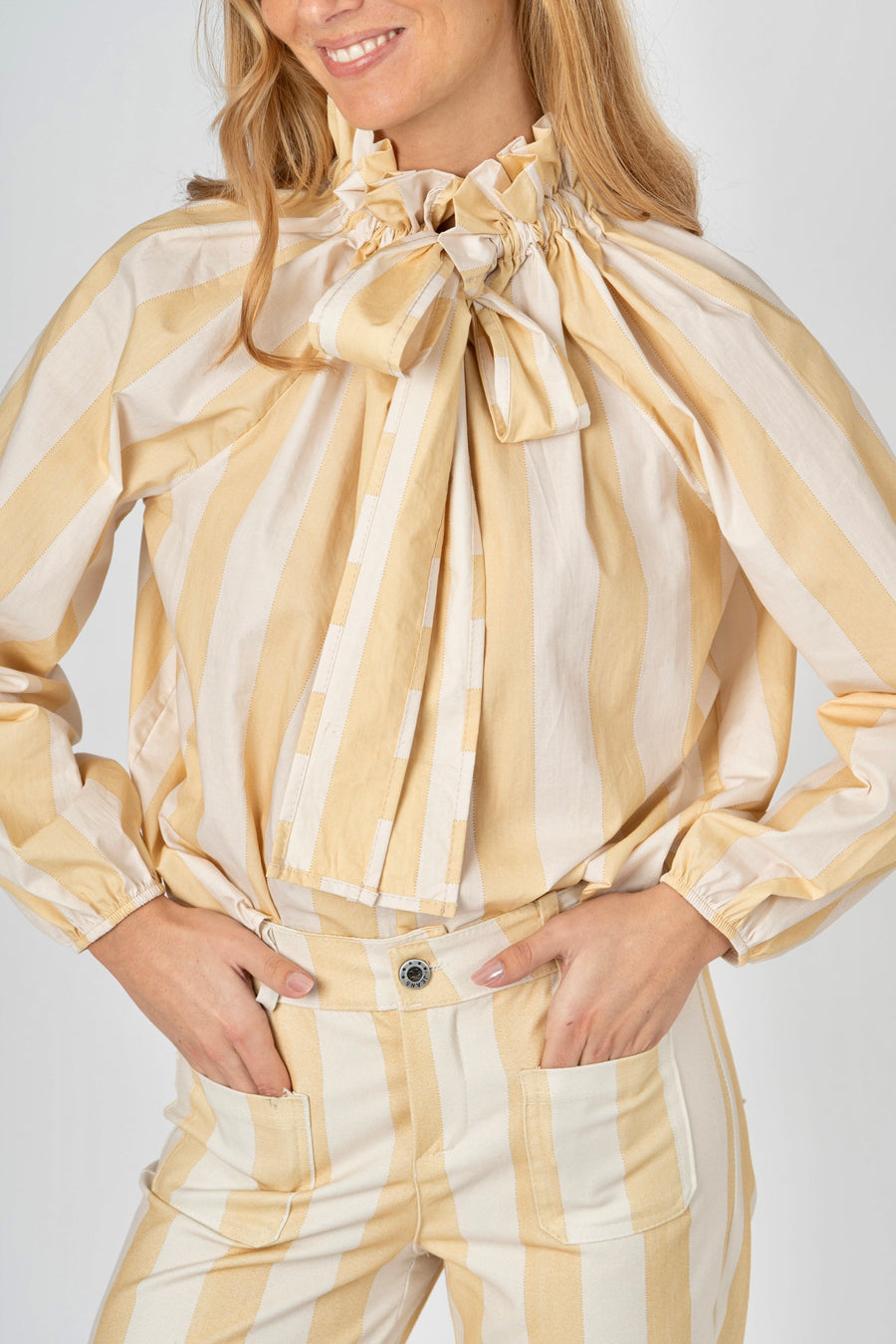 Blusa Listrada Amarelo com Laço