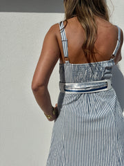 Vestido Midi risca azul
