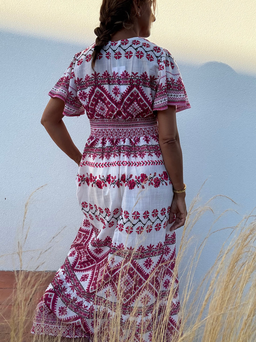 Vestido Folk Rosa