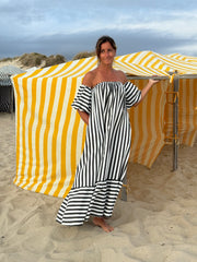 Vestido riscas manga balão preto