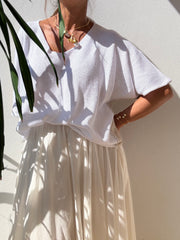 Camisola manga curta branco/ camel
