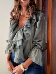 Blusa Folhos Verde Seco