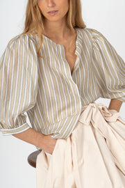 Blusa riscas manga balão beje