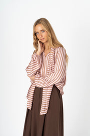 Blusa  acetinada riscas rosa