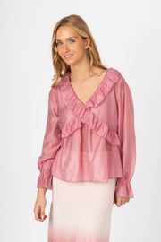 Blusa fluida com babados rosa