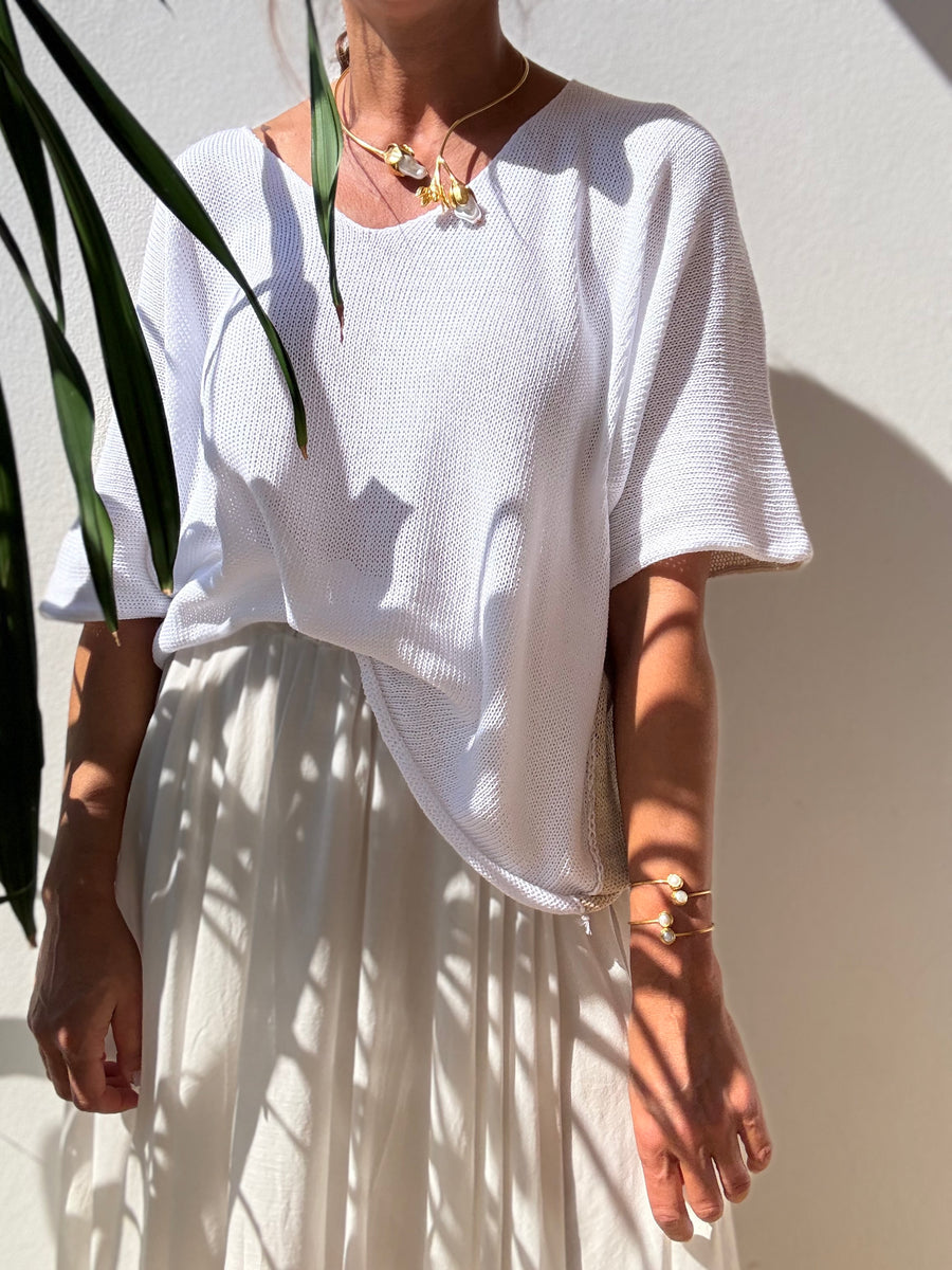 Camisola manga curta branco/ camel