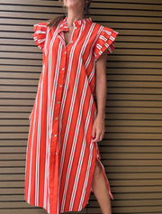 Vestido camiseiro riscas coral