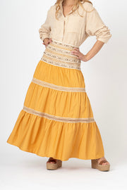 Saia Boho Bordada amarelo