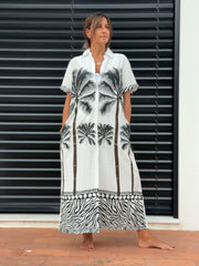 Vestido Camiseiro Tropical Preto & Branco