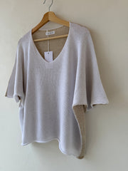 Camisola manga curta branco/ camel