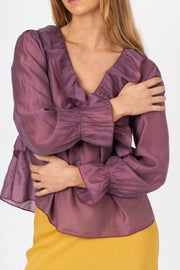 Blusa fluida com babados malva