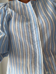 Blusa riscas manga balão azul