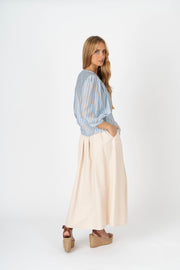 Blusa riscas manga balão azul