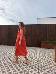 Vestido Babados laranja