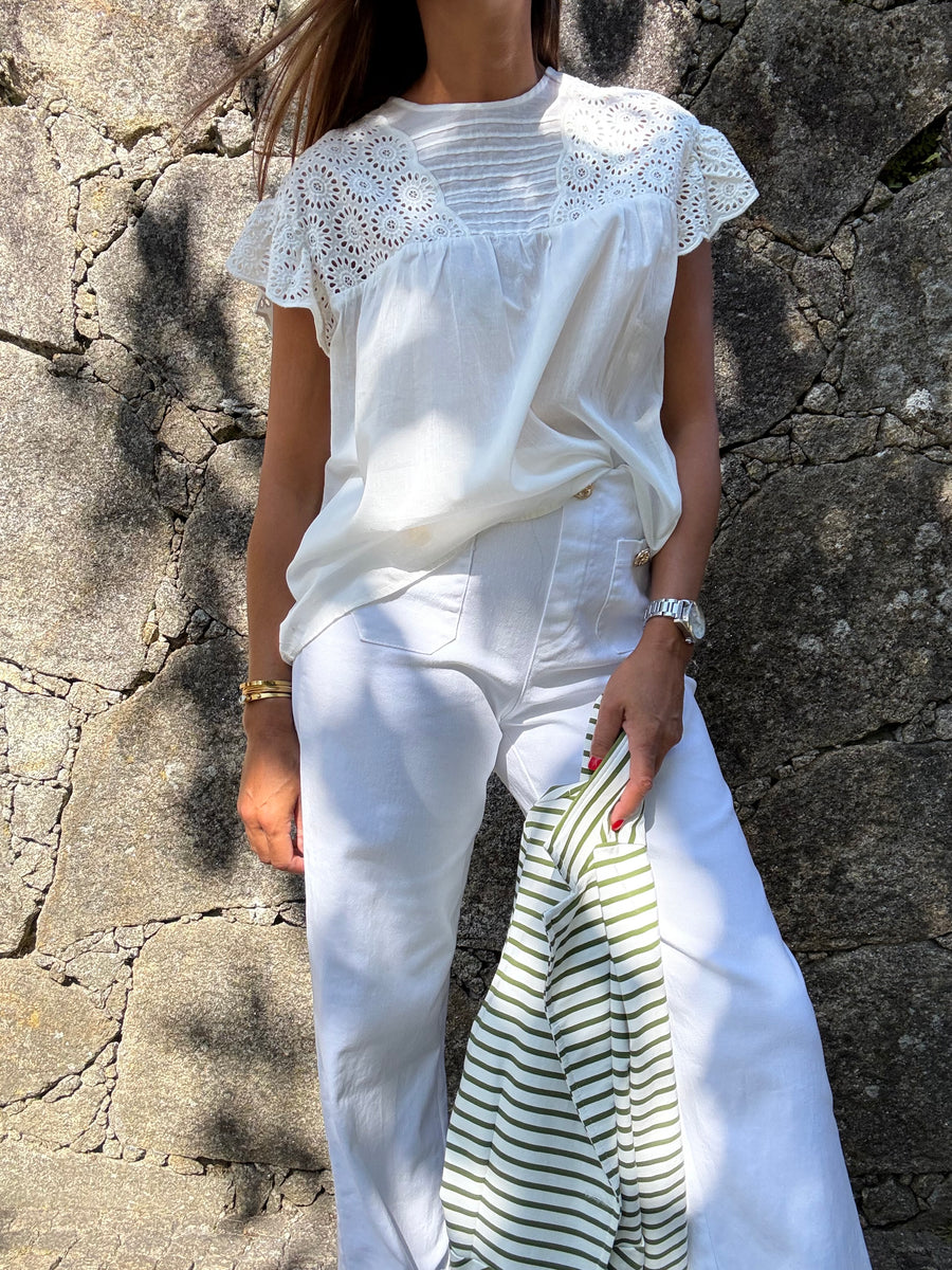 Blusa manga bordada
