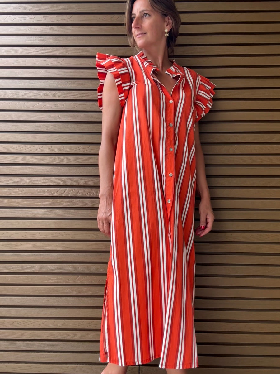 Vestido camiseiro riscas coral