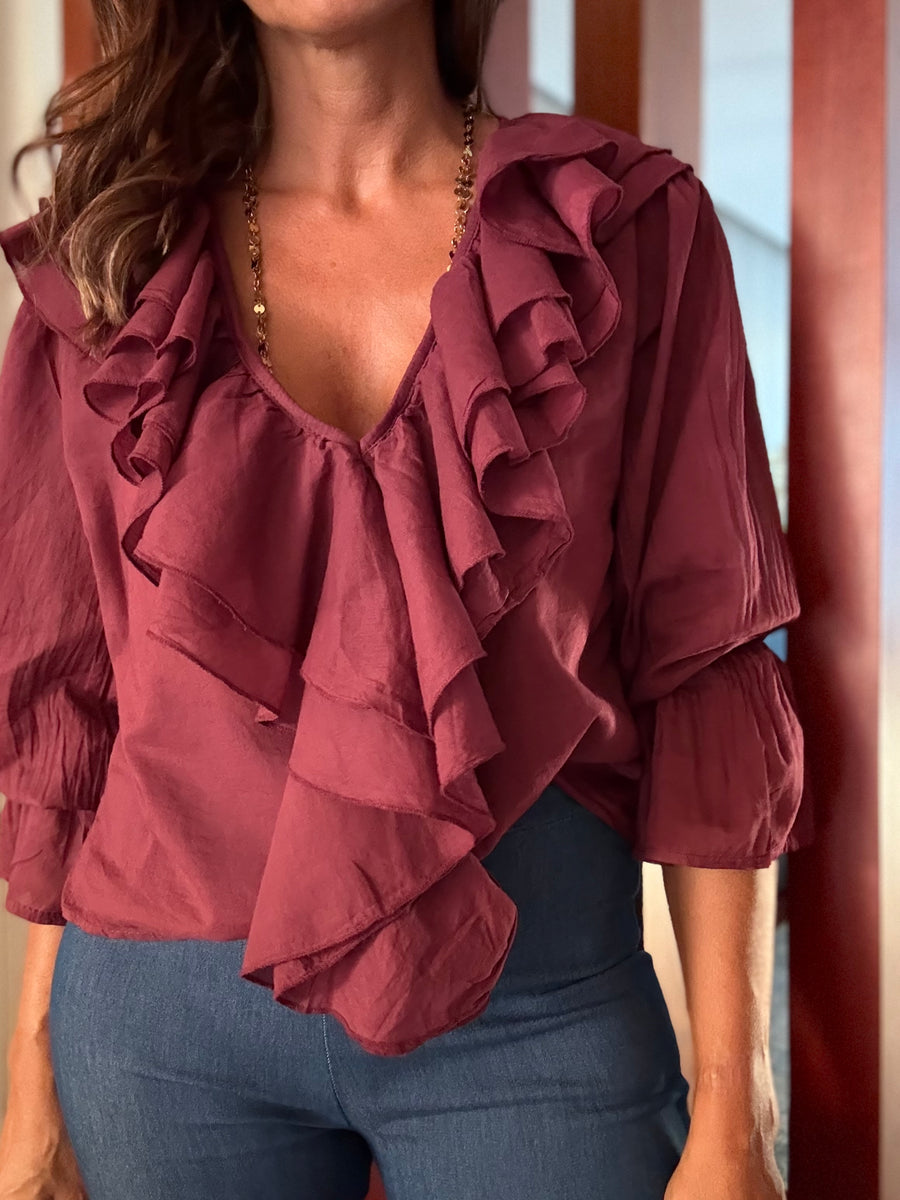 Blusa Folhos Bordô