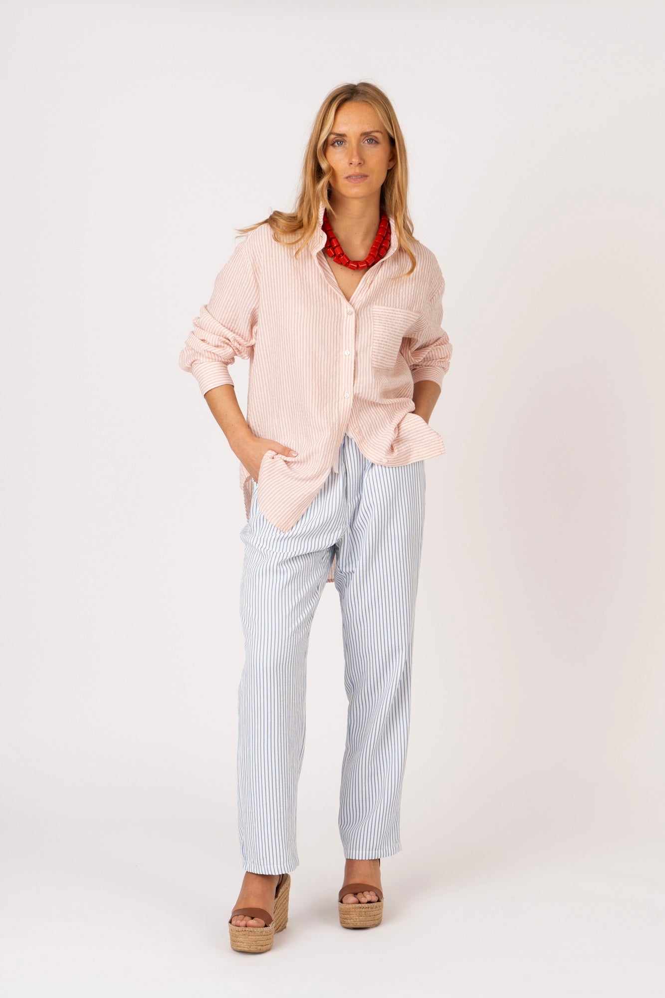 Camisa riscas salmão