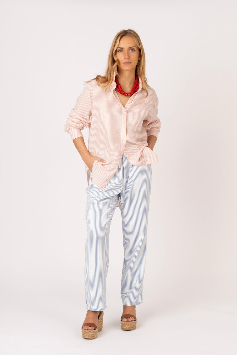 Calças Joggers riscas azul